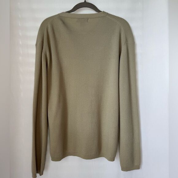Jantzen 100% Wool V-Neck Sweater Pale Olive Ribbed Knit Pullover Sz M Minimalist - Picture 3 of 5